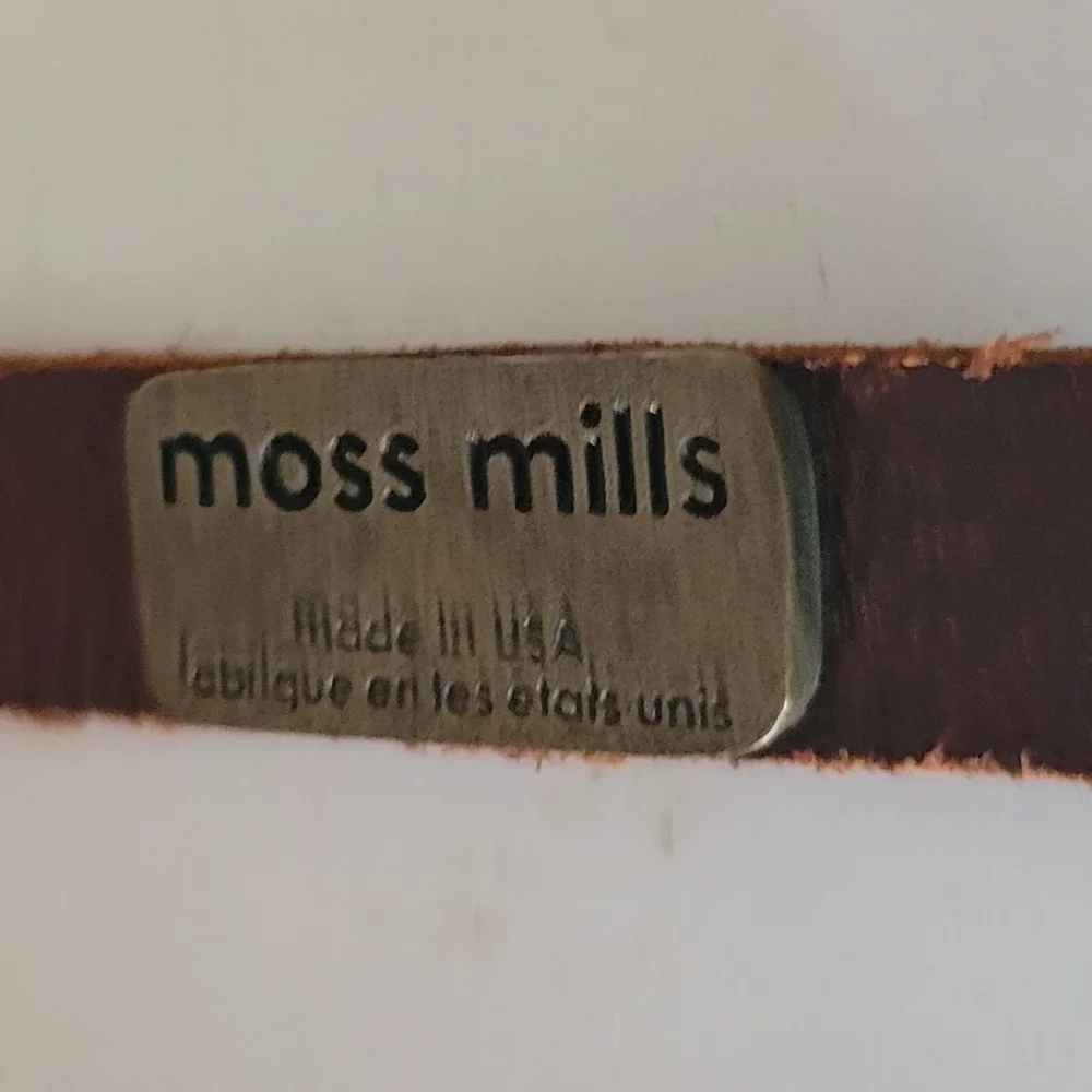 Vintage Style Leather Belt Sailboat Buckle Moss Mills S/M